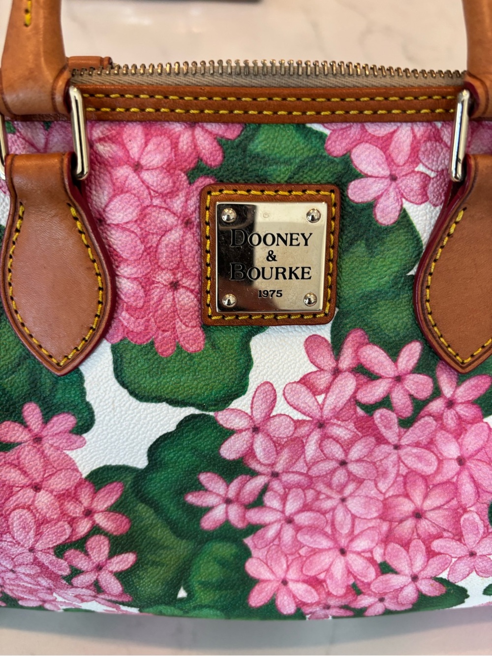 Dooney & Bourke Pink Floral Satchel with Tan Trim CT - Picture 4 of 10